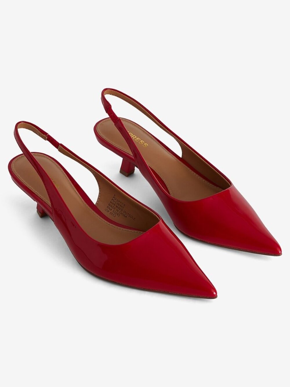 Express Red Pointed Toe Kitten Heel Pumps